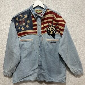 Shooter Men's Long Sleeve Denim Shirt Size 2XL? Freedom Statue USA Flag